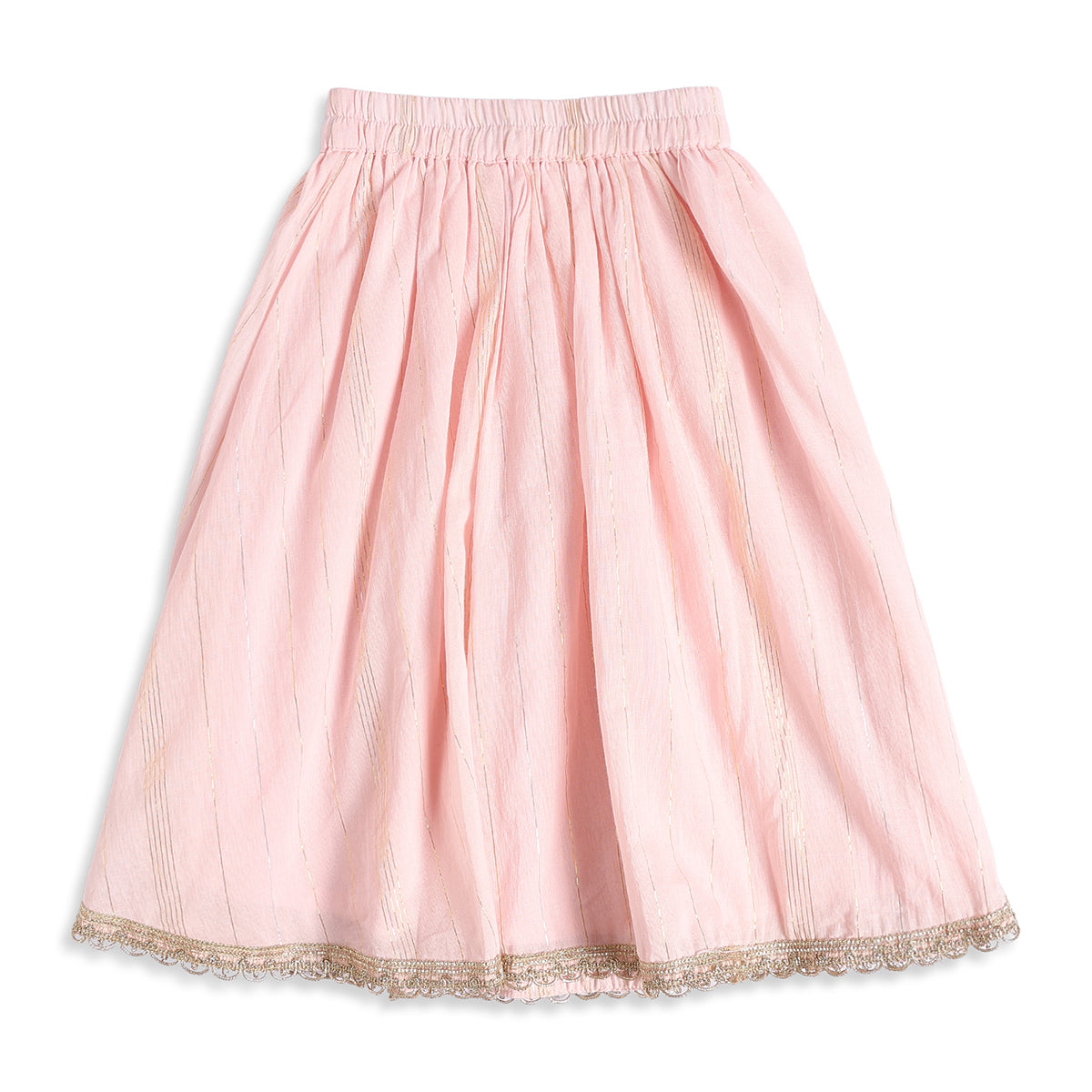 Baby Girls Pink and Gold Woven Lehenga Set Regular Fit Festive Kids Ethnic Wear