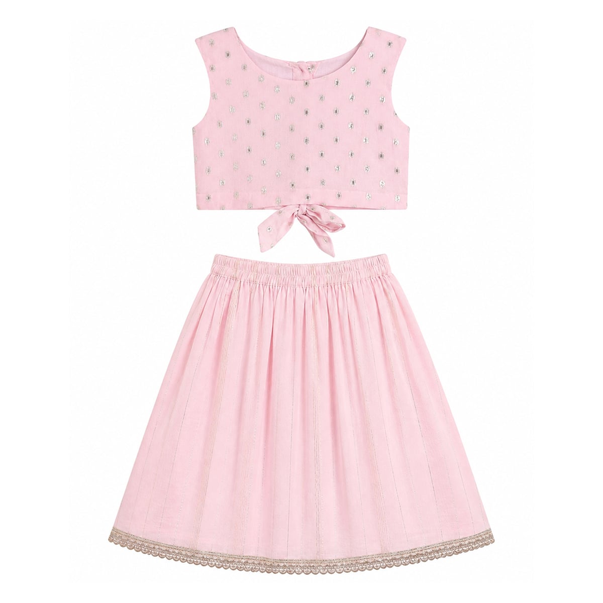 Baby Girls Pink and Gold Woven Lehenga Set Regular Fit Festive Kids Ethnic Wear