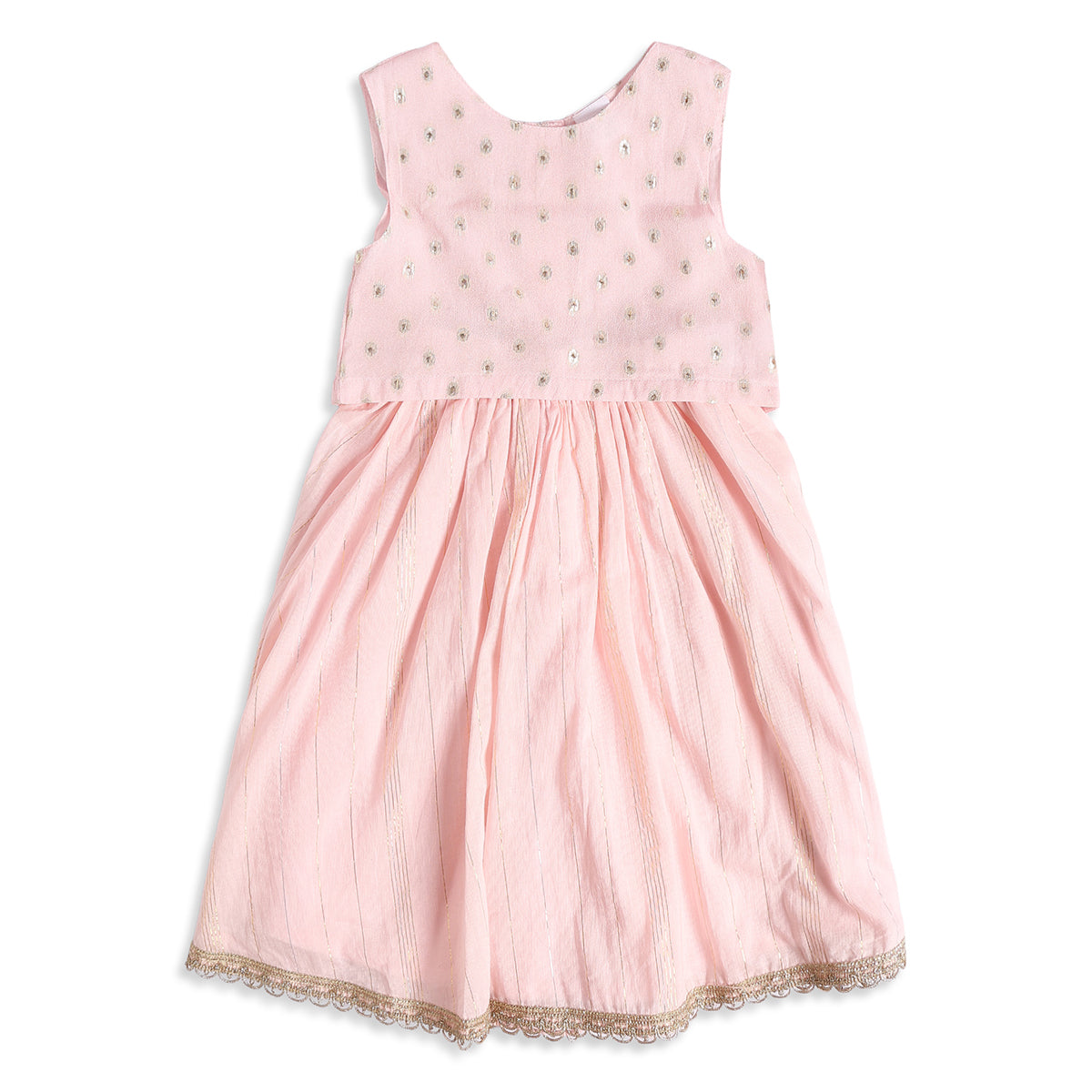 Baby Girls Pink and Gold Woven Lehenga Set Regular Fit Festive Kids Ethnic Wear