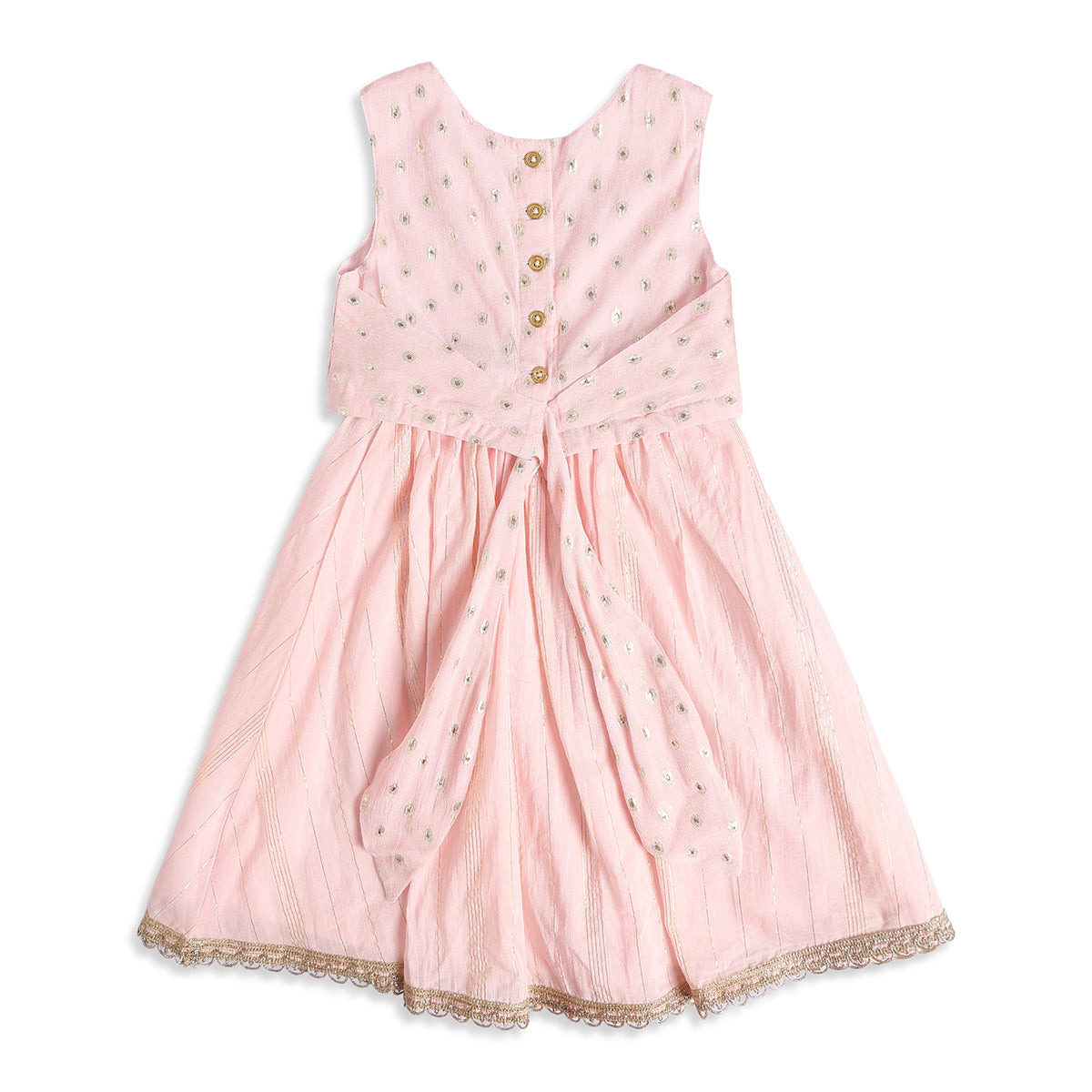 Baby Girls Pink and Gold Woven Lehenga Set Regular Fit Festive Kids Ethnic Wear