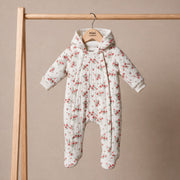 Baby Girls Off-White Cotton Blend Floral Printed Hooded Pramsuit Pack Of 1 Regular Fit Casual Wear