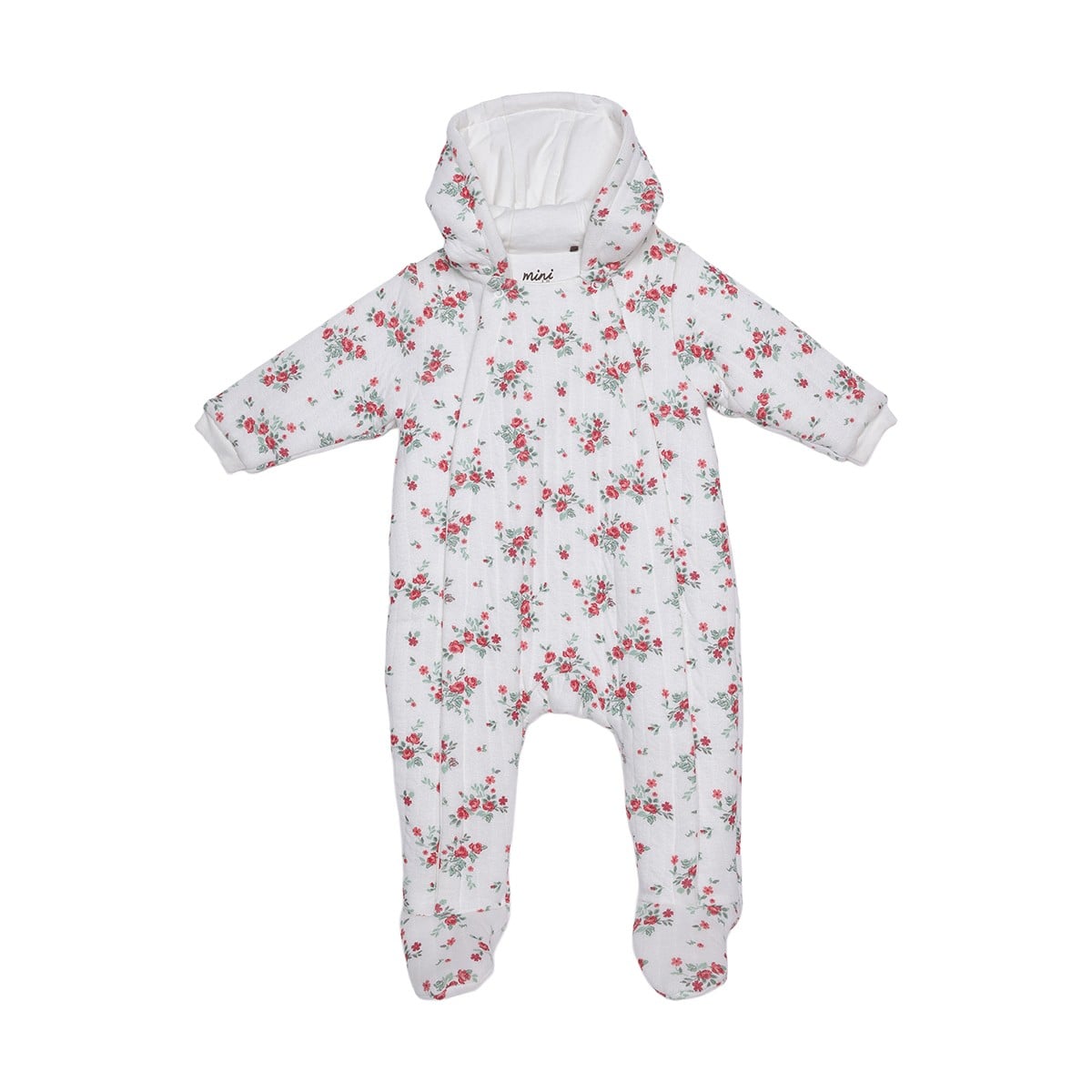 Baby Girls Off-White Cotton Blend Floral Printed Hooded Pramsuit Pack Of 1 Regular Fit Casual Wear
