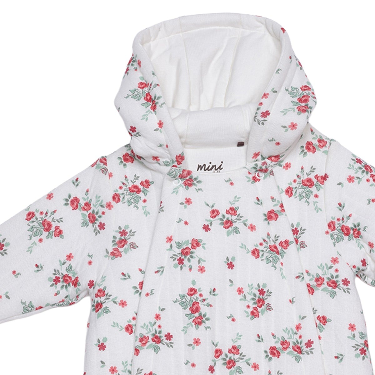 Baby Girls Off-White Cotton Blend Floral Printed Hooded Pramsuit Pack Of 1 Regular Fit Casual Wear