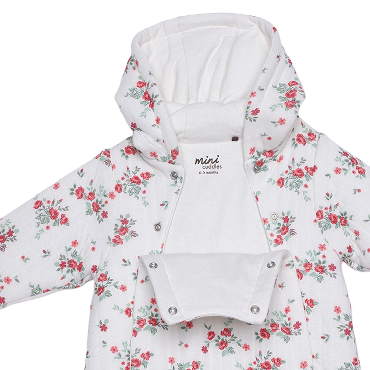 Baby Girls Off-White Cotton Blend Floral Printed Hooded Pramsuit Pack Of 1 Regular Fit Casual Wear