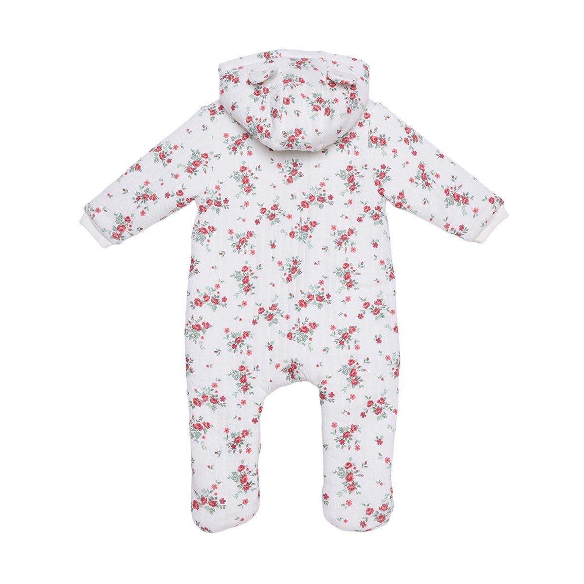 Baby Girls Off-White Cotton Blend Floral Printed Hooded Pramsuit Pack Of 1 Regular Fit Casual Wear