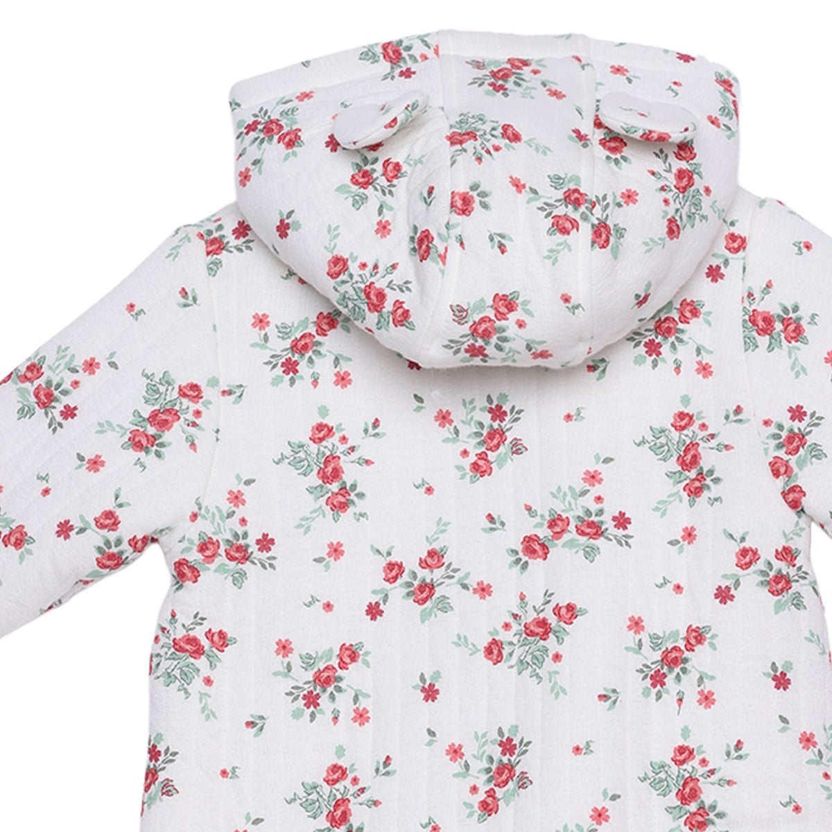 Baby Girls Off-White Cotton Blend Floral Printed Hooded Pramsuit Pack Of 1 Regular Fit Casual Wear
