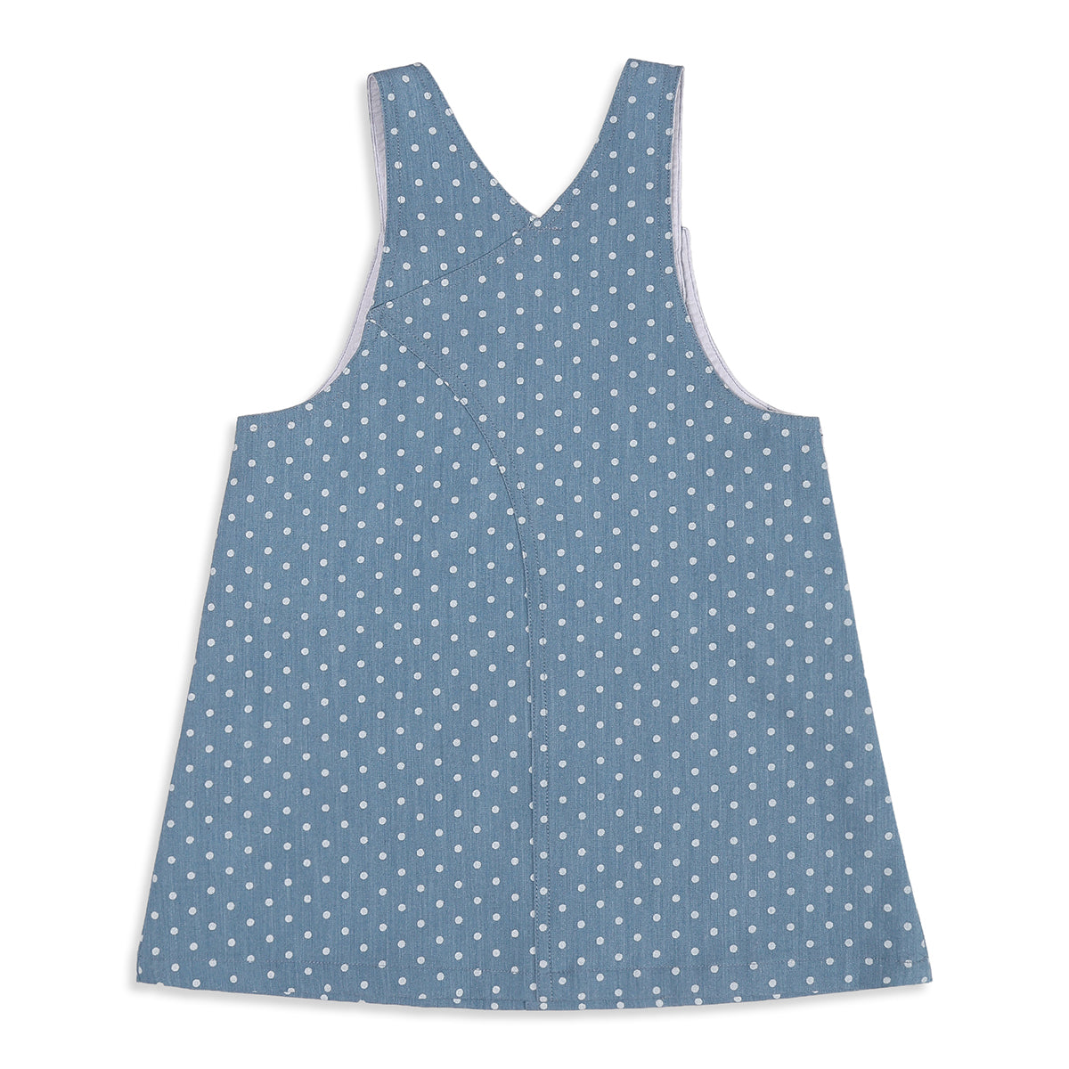 Baby Girls Blue and Pink Cotton Polka Dot Pinny Set Regular Fit