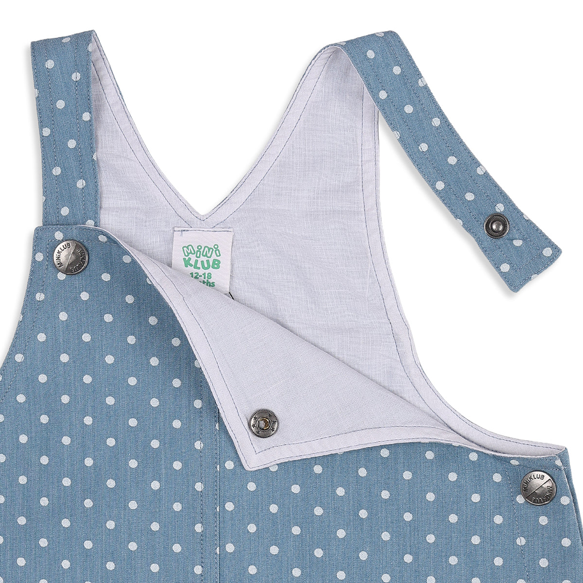 Baby Girls Blue and Pink Cotton Polka Dot Pinny Set Regular Fit
