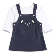 Baby Girls Navy Blue and White Cotton Bunny Embroidered Pinny Set Regular Fit Casual Wear