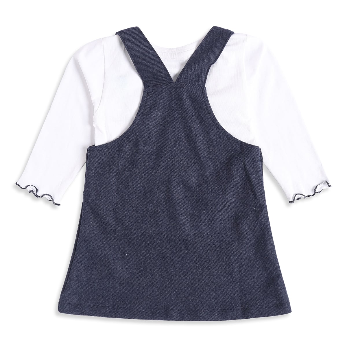 Baby Girls Navy Blue and White Cotton Bunny Embroidered Pinny Set Regular Fit Casual Wear