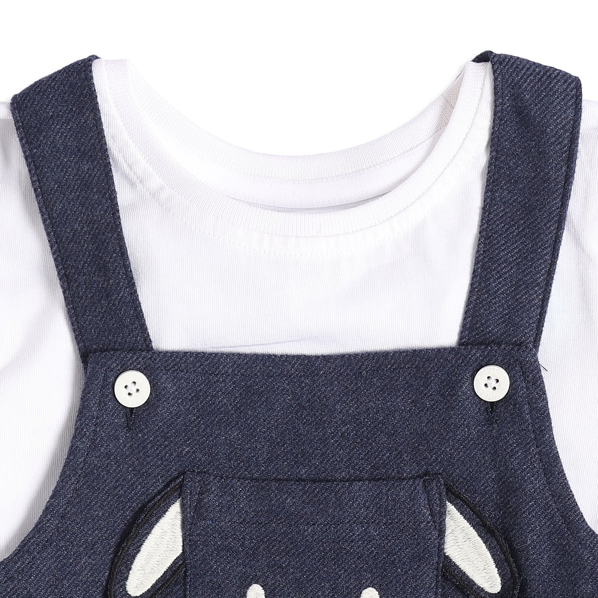 Baby Girls Navy Blue and White Cotton Bunny Embroidered Pinny Set Regular Fit Casual Wear