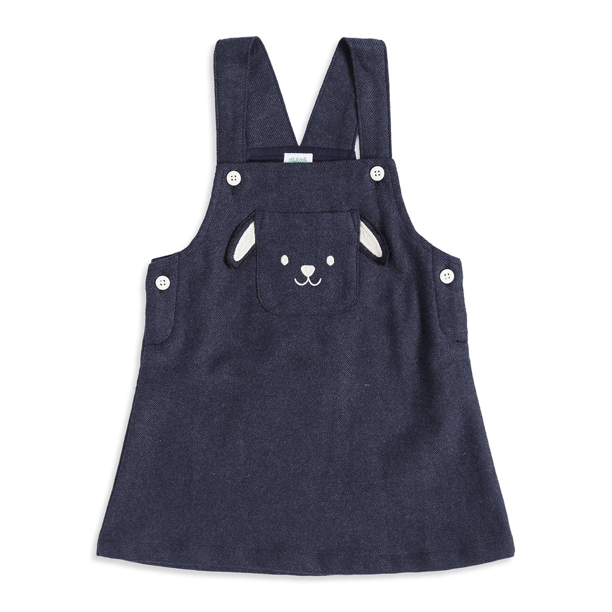 Baby Girls Navy Blue and White Cotton Bunny Embroidered Pinny Set Regular Fit Casual Wear