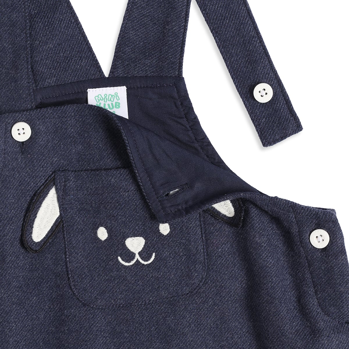 Baby Girls Navy Blue and White Cotton Bunny Embroidered Pinny Set Regular Fit Casual Wear