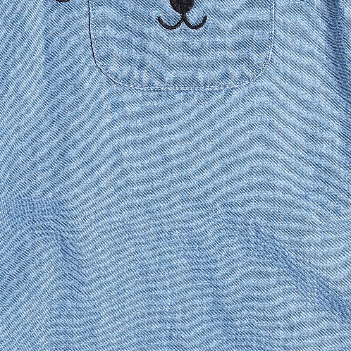 Baby Girls Light Blue and White Cotton Dog Embroidered Pinny Set Regular Fit Casual Wear