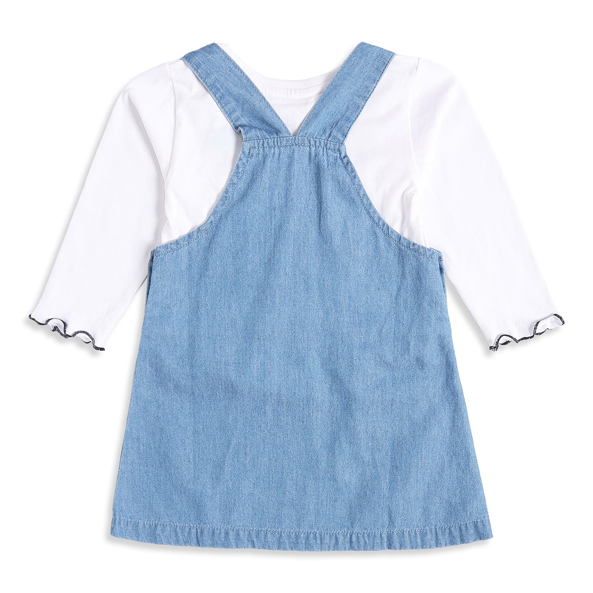 Baby Girls Light Blue and White Cotton Dog Embroidered Pinny Set Regular Fit Casual Wear