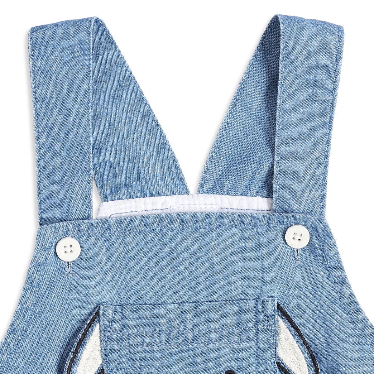 Baby Girls Light Blue and White Cotton Dog Embroidered Pinny Set Regular Fit Casual Wear