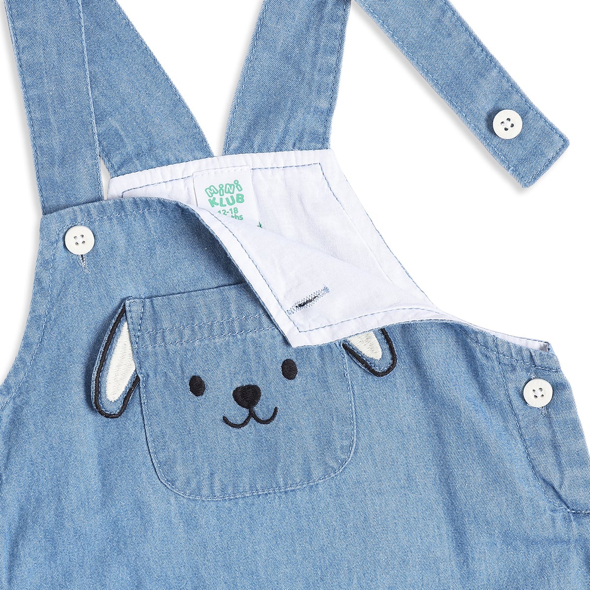 Baby Girls Light Blue and White Cotton Dog Embroidered Pinny Set Regular Fit Casual Wear