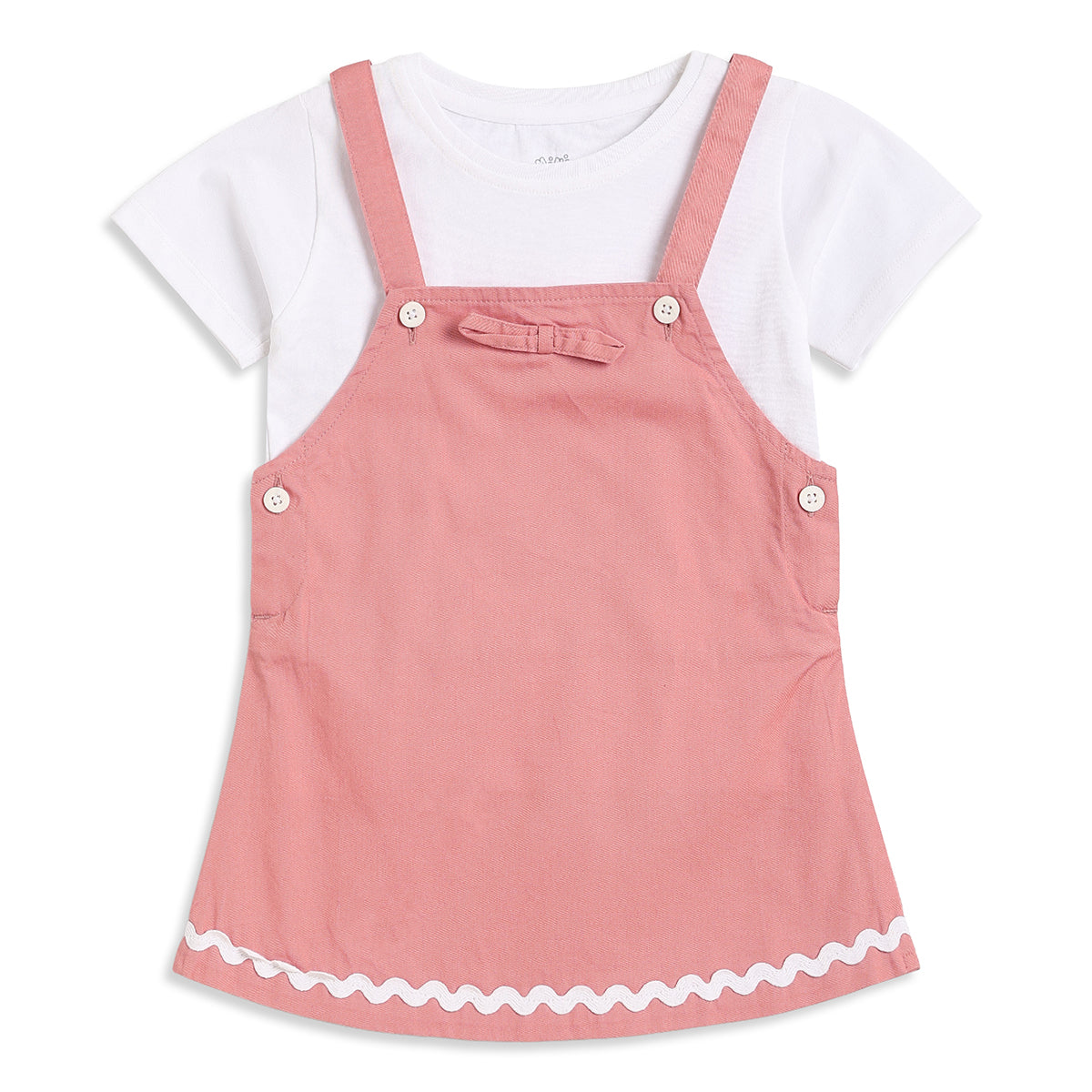 Baby Girls Coral Cotton Pinny Set Regular Fit Casual Wear