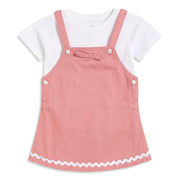 Baby Girls Coral Cotton Pinny Set Regular Fit Casual Wear