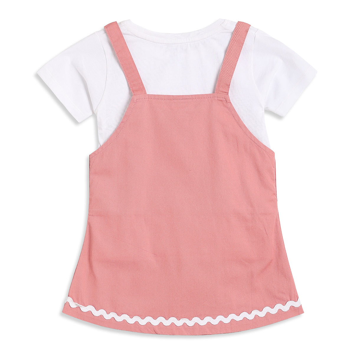 Baby Girls Coral Cotton Pinny Set Regular Fit Casual Wear