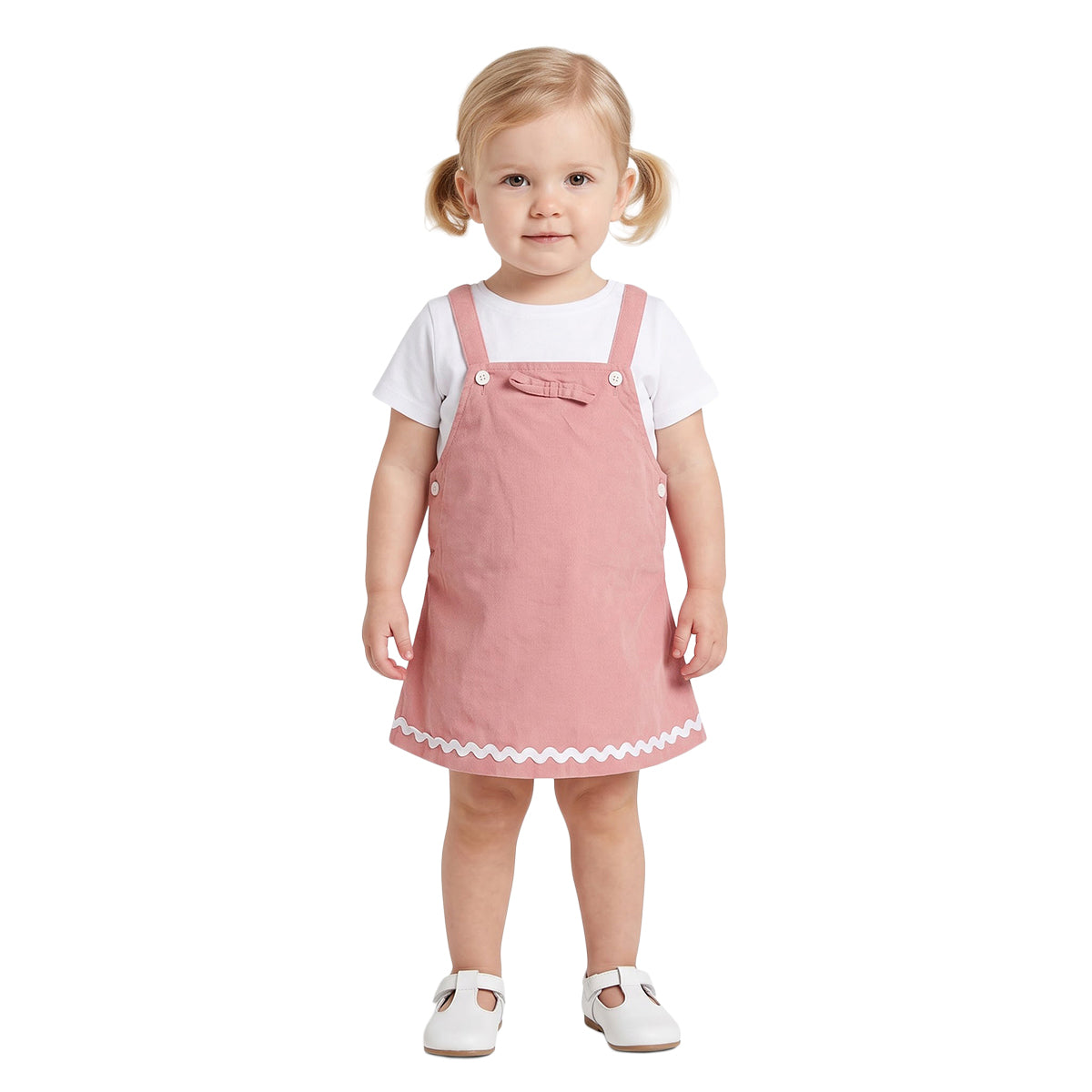Baby Girls Coral Cotton Pinny Set Regular Fit Casual Wear