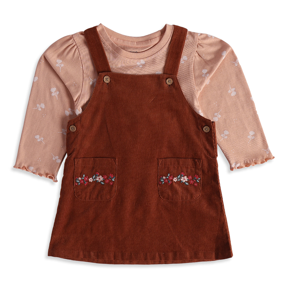 Baby Girls Rust Corduroy Pinny Set Regular Fit Casual Wear