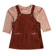 Baby Girls Rust Corduroy Pinny Set Regular Fit Casual Wear