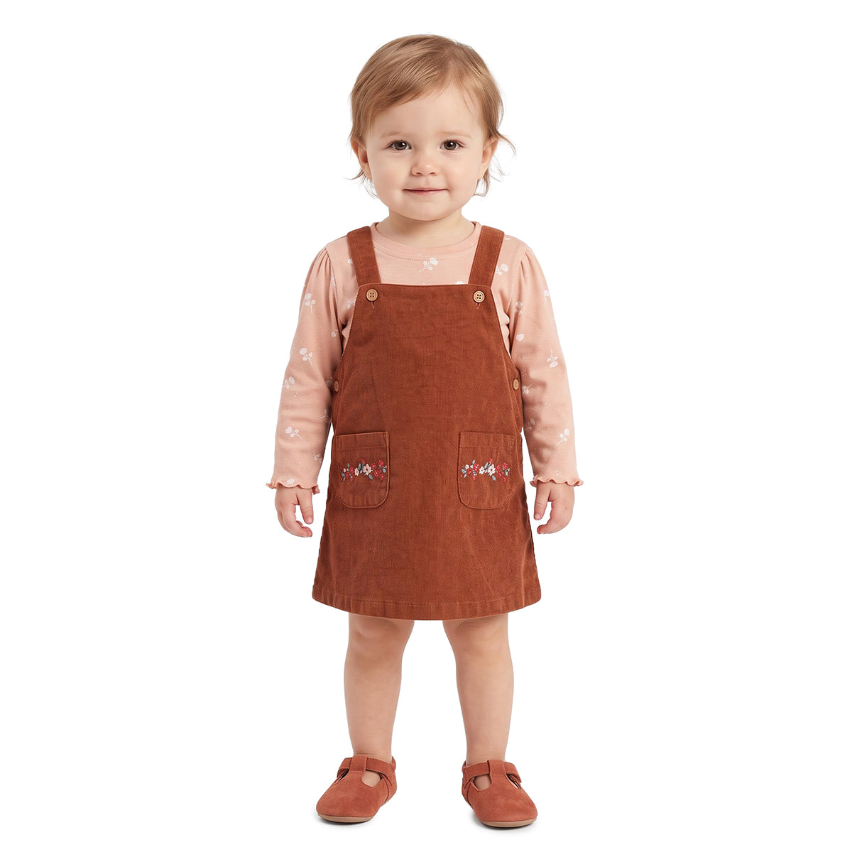 Baby Girls Rust Corduroy Pinny Set Regular Fit Casual Wear