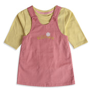 Baby Girls Pink Yellow Cotton Pinny Set Regular Fit Casual Wear