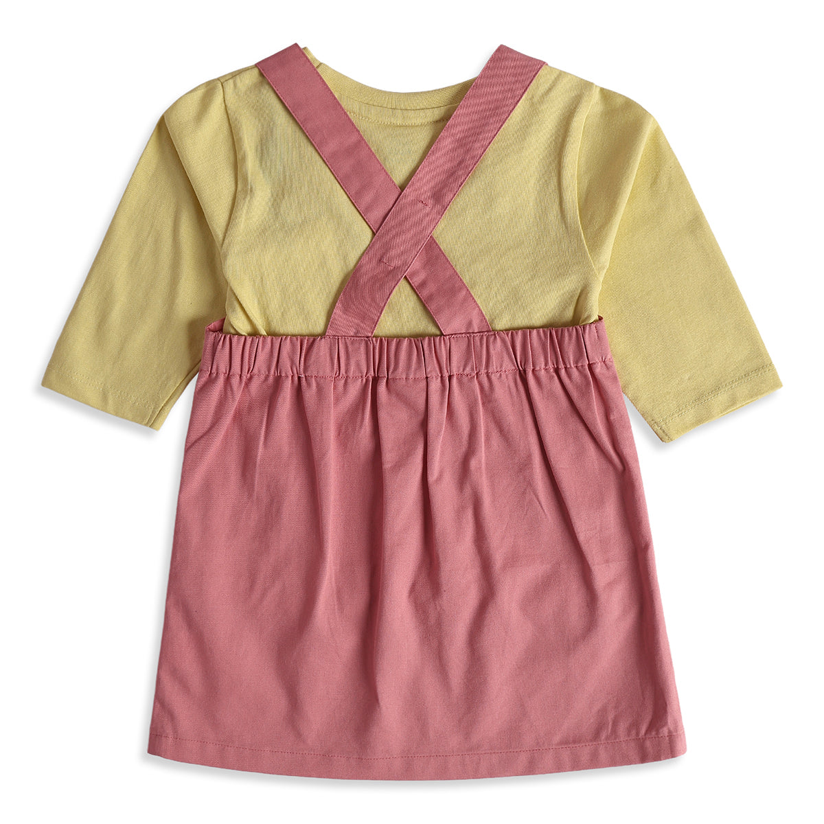 Baby Girls Pink Yellow Cotton Pinny Set Regular Fit Casual Wear