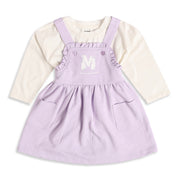 Baby Girls Lavender and Cream Cotton T-Shirt and Pinafore Dress Set Regular Fit Casual Wear