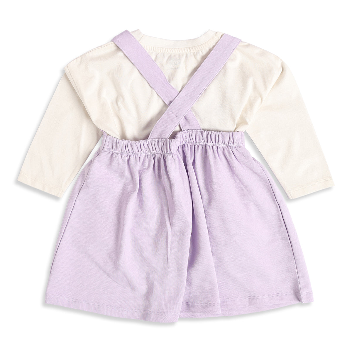 Baby Girls Lavender and Cream Cotton T-Shirt and Pinafore Dress Set Regular Fit Casual Wear