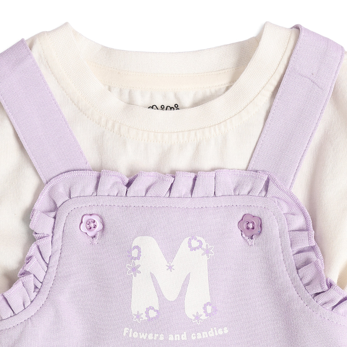 Baby Girls Lavender and Cream Cotton T-Shirt and Pinafore Dress Set Regular Fit Casual Wear