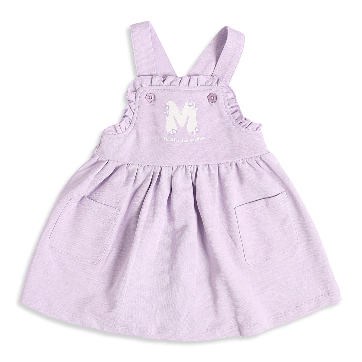 Baby Girls Lavender and Cream Cotton T-Shirt and Pinafore Dress Set Regular Fit Casual Wear