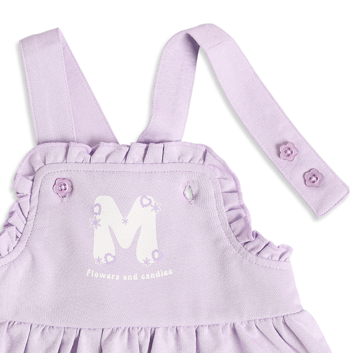 Baby Girls Lavender and Cream Cotton T-Shirt and Pinafore Dress Set Regular Fit Casual Wear