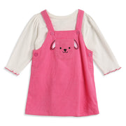 Baby Girls Pink Corduroy Pinny with Cream T-Shirt Casual Outfit Set