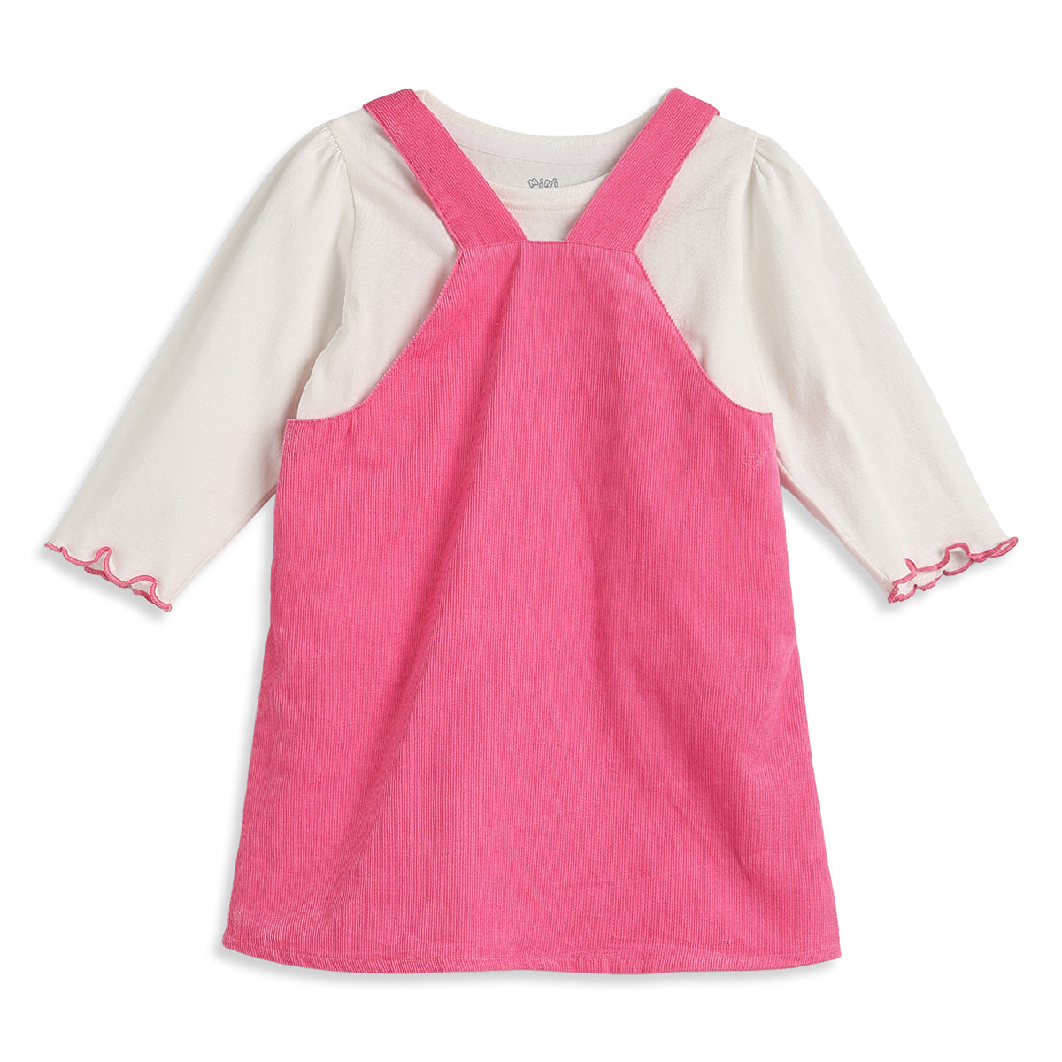 Baby Girls Pink Corduroy Pinny with Cream T-Shirt Casual Outfit Set