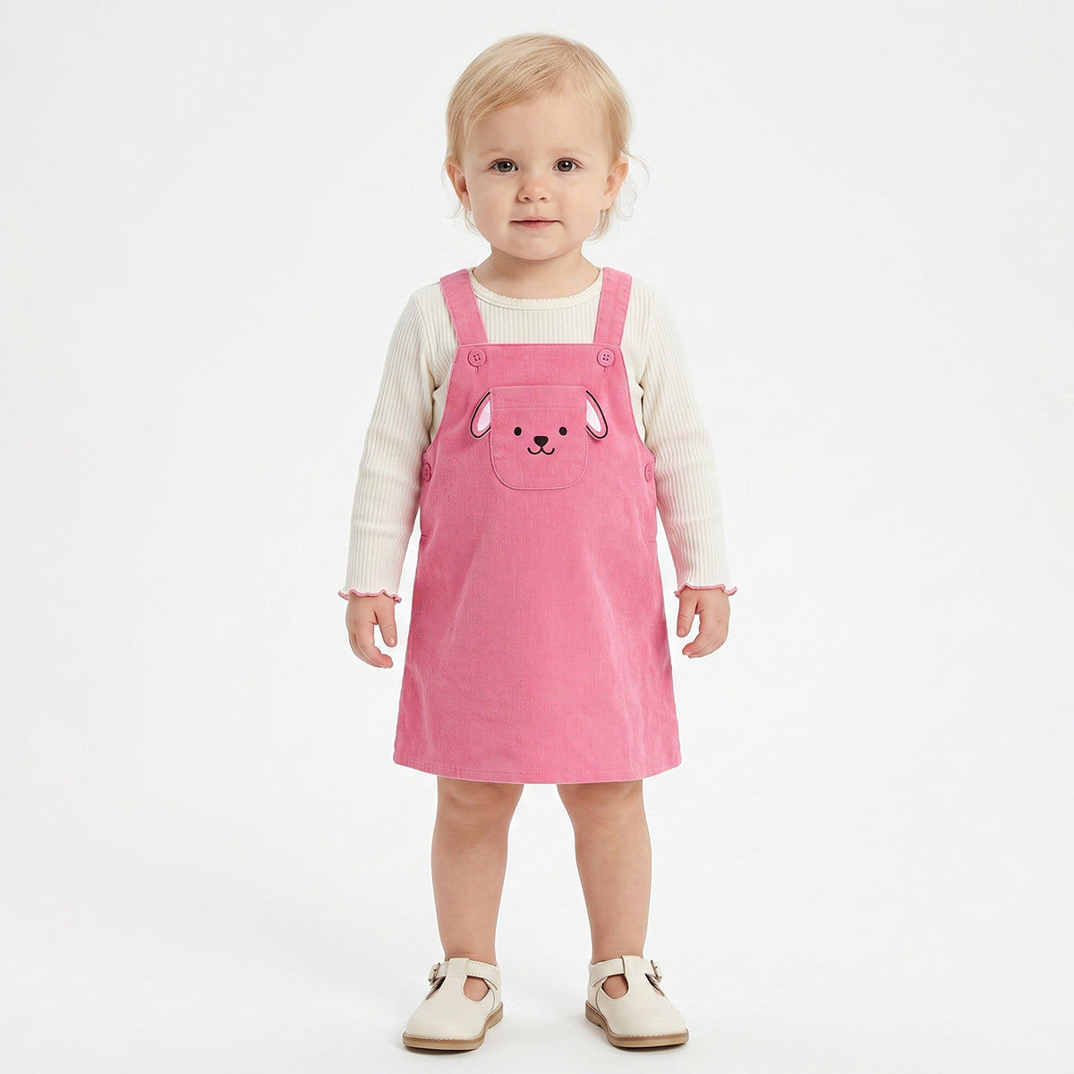 Baby Girls Pink Corduroy Pinny with Cream T-Shirt Casual Outfit Set