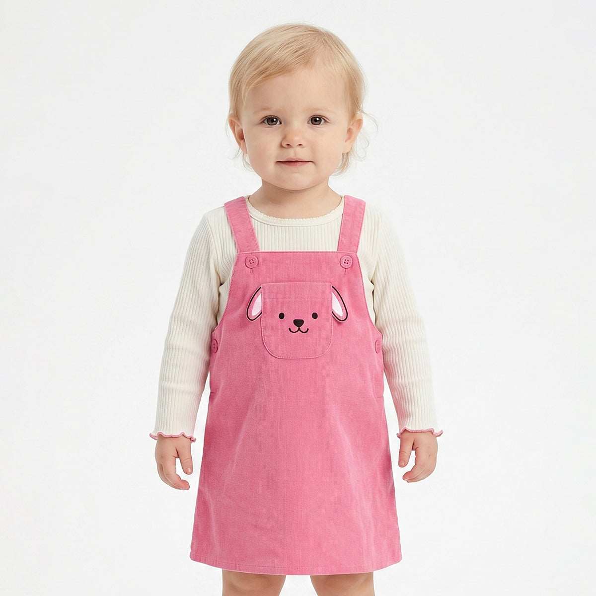 Baby Girls Pink Corduroy Pinny with Cream T-Shirt Casual Outfit Set
