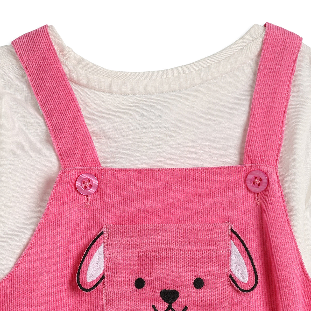 Baby Girls Pink Corduroy Pinny with Cream T-Shirt Casual Outfit Set