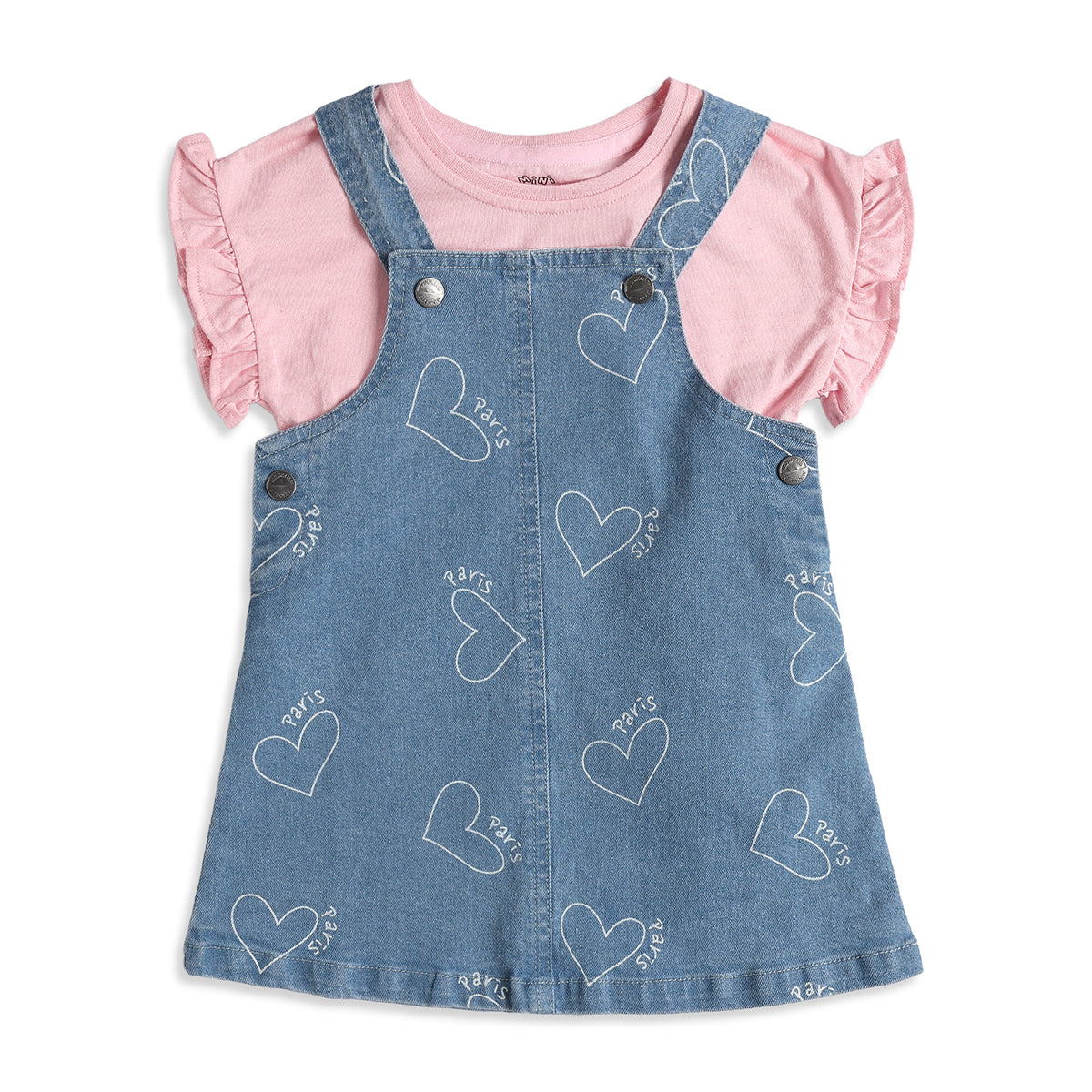 Baby Girls Blue Denim Pinny with Pink T-Shirt Casual Outfit Set
