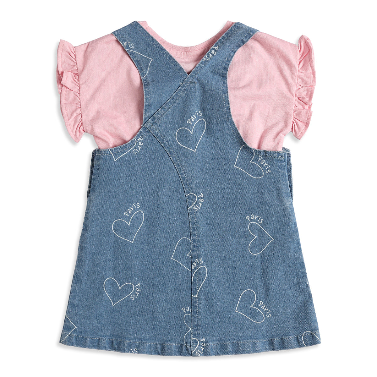 Baby Girls Blue Denim Pinny with Pink T-Shirt Casual Outfit Set