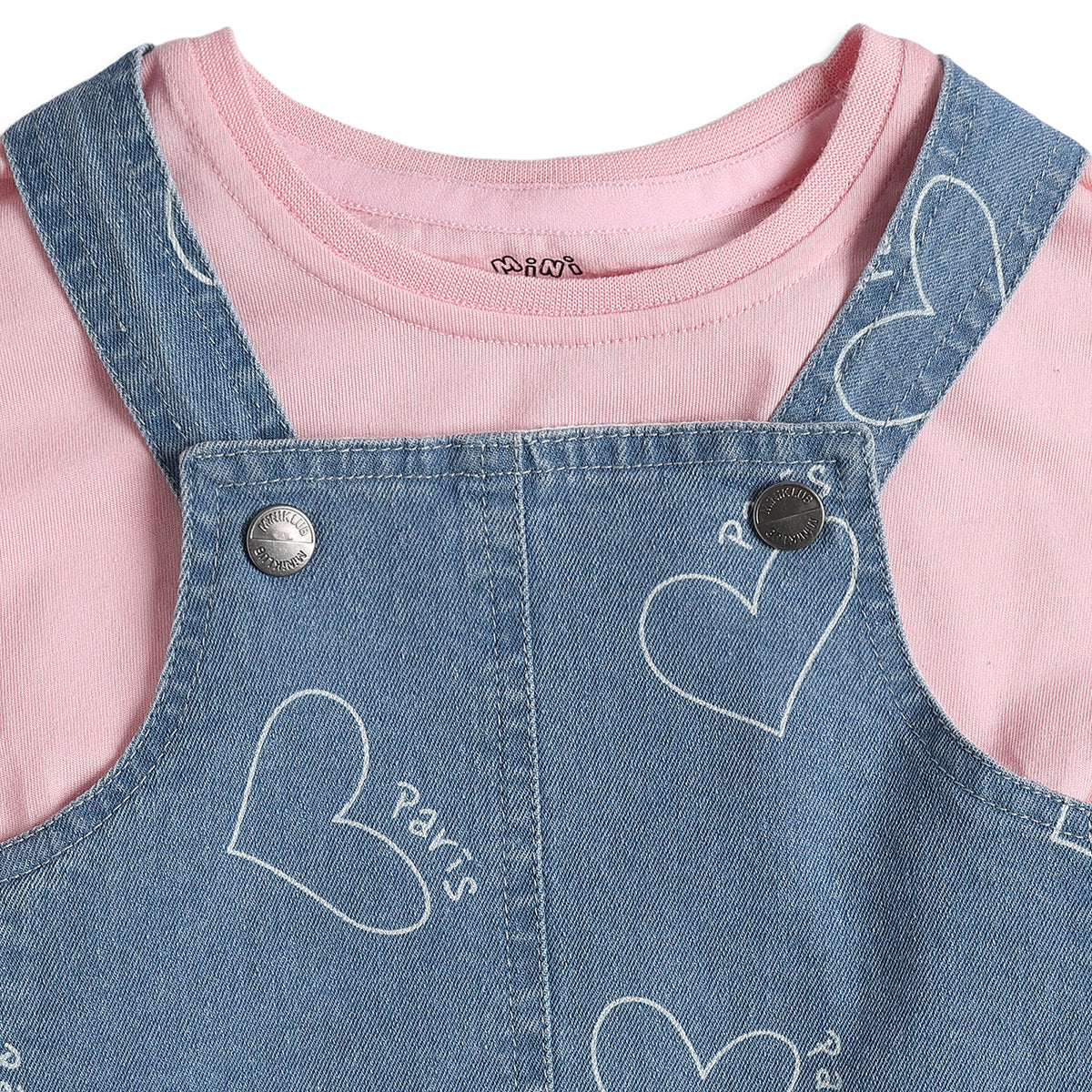 Baby Girls Blue Denim Pinny with Pink T-Shirt Casual Outfit Set