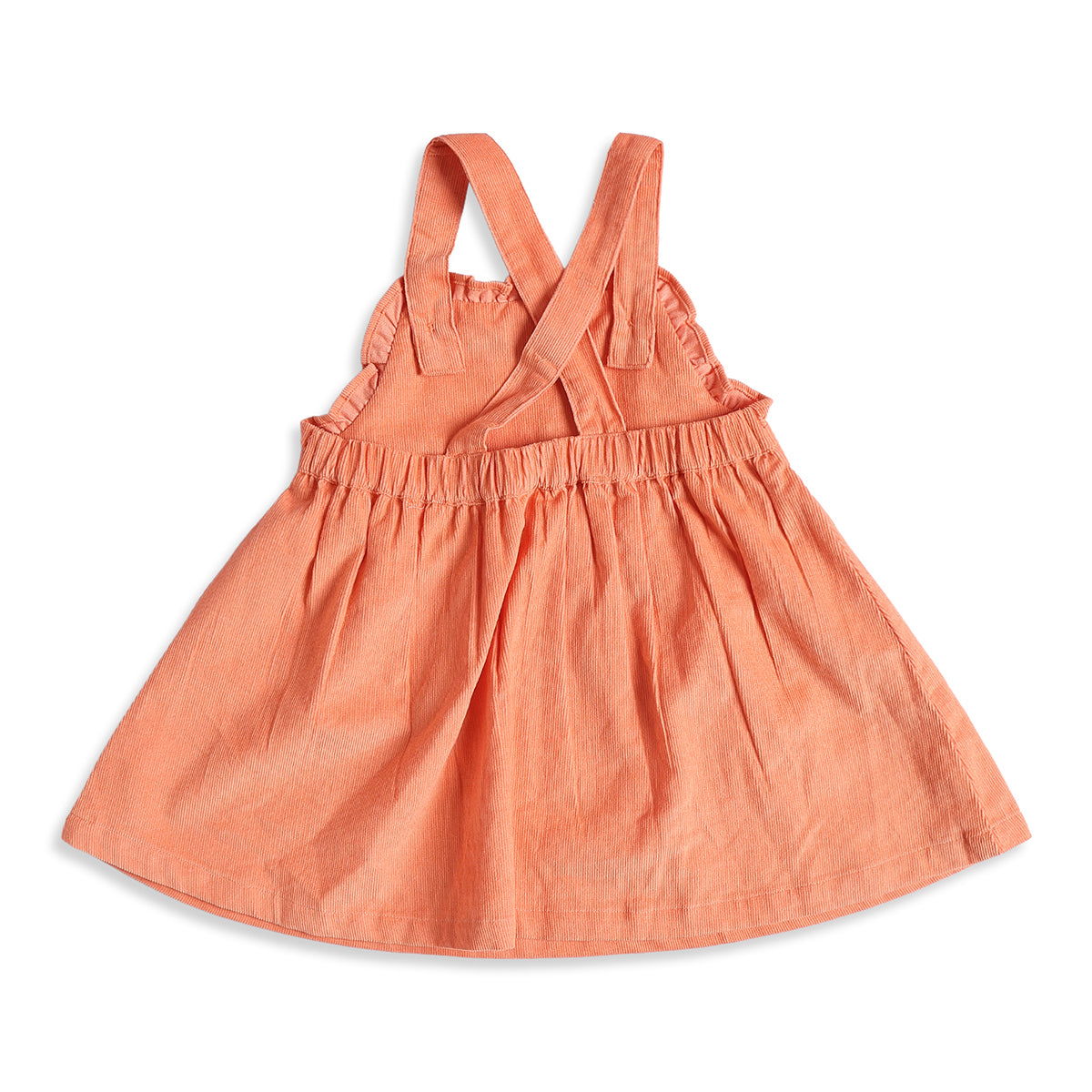 Baby Girls Peach Corduroy Pinafore Dress with Printed Full Sleeves T-Shirt Casual Outfit Set