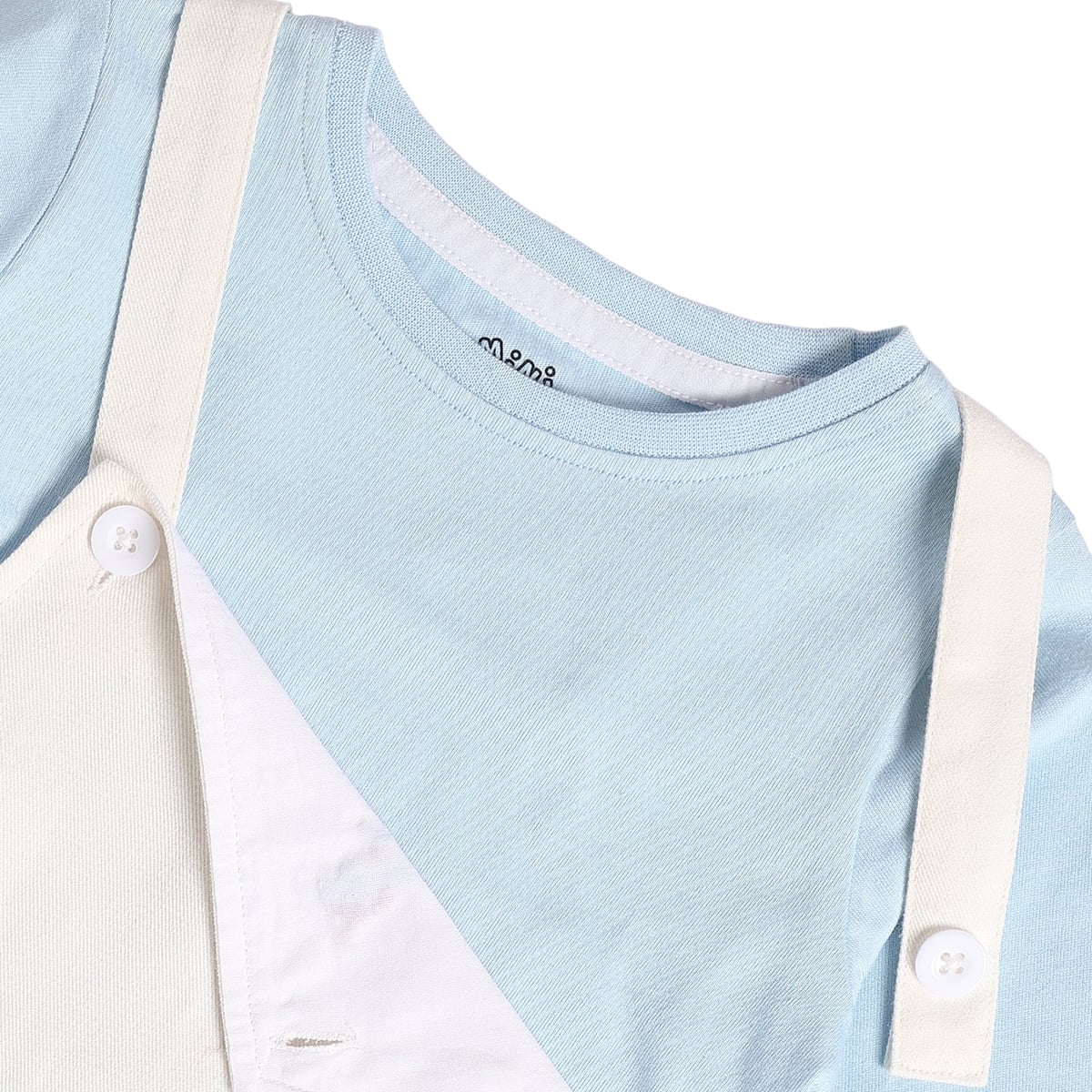 Baby Girls Light Blue And Off-White Cotton Floral Embroidered Top And Pinny Dress Set Casual Wear
