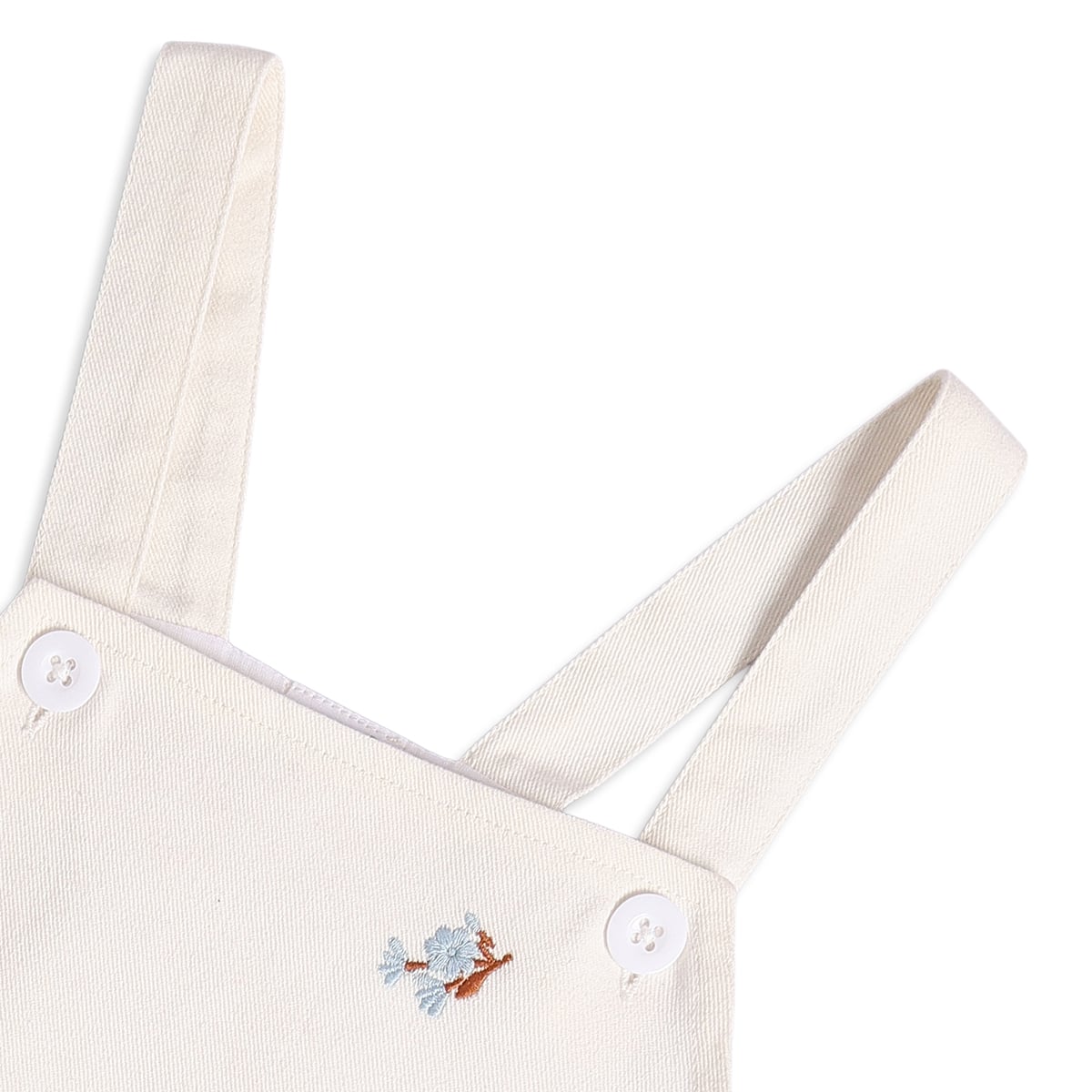 Baby Girls Light Blue And Off-White Cotton Floral Embroidered Top And Pinny Dress Set Casual Wear