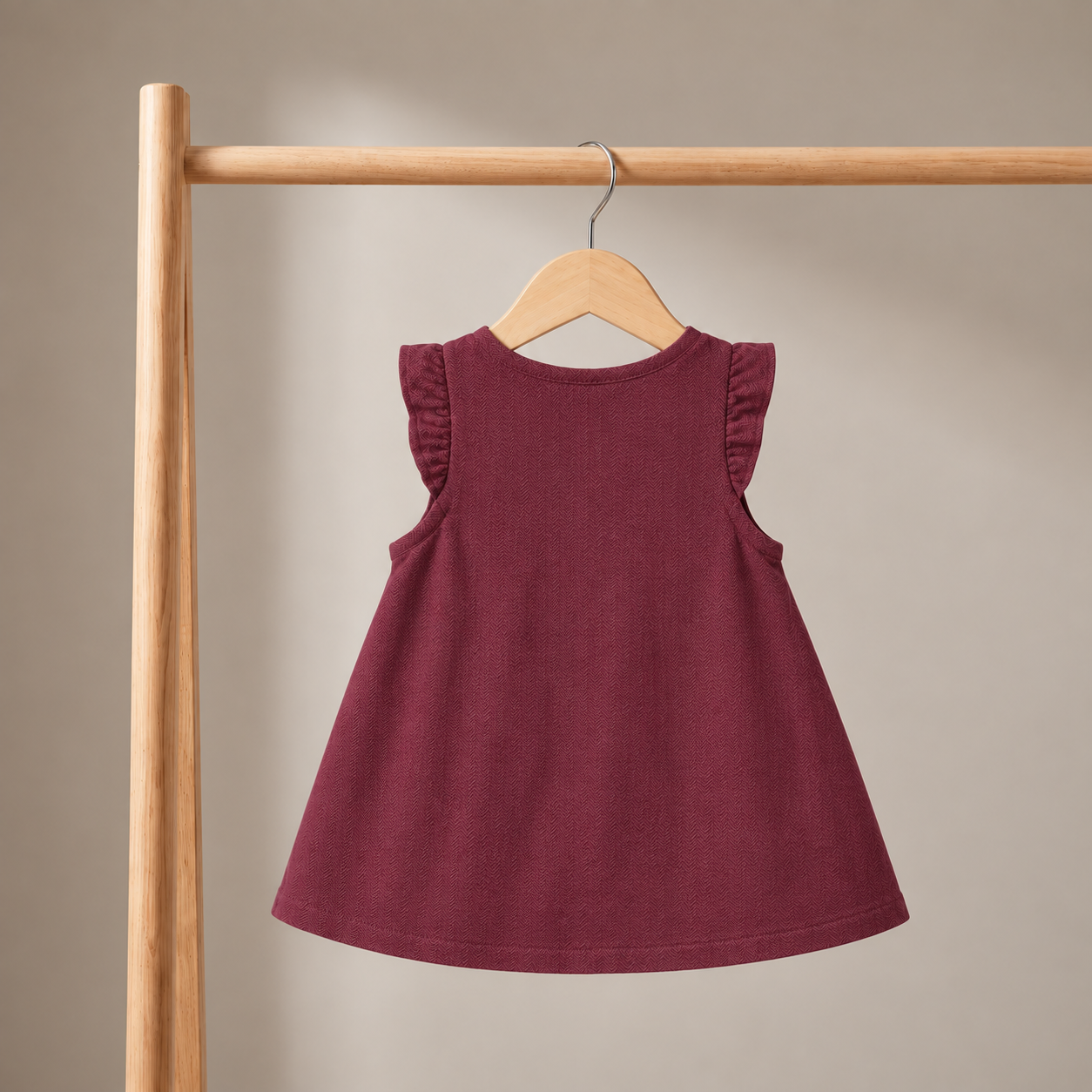 Baby Girls Maroon Cotton Pinny Set with Floral Printed Full Sleeve Top for Casual Wear