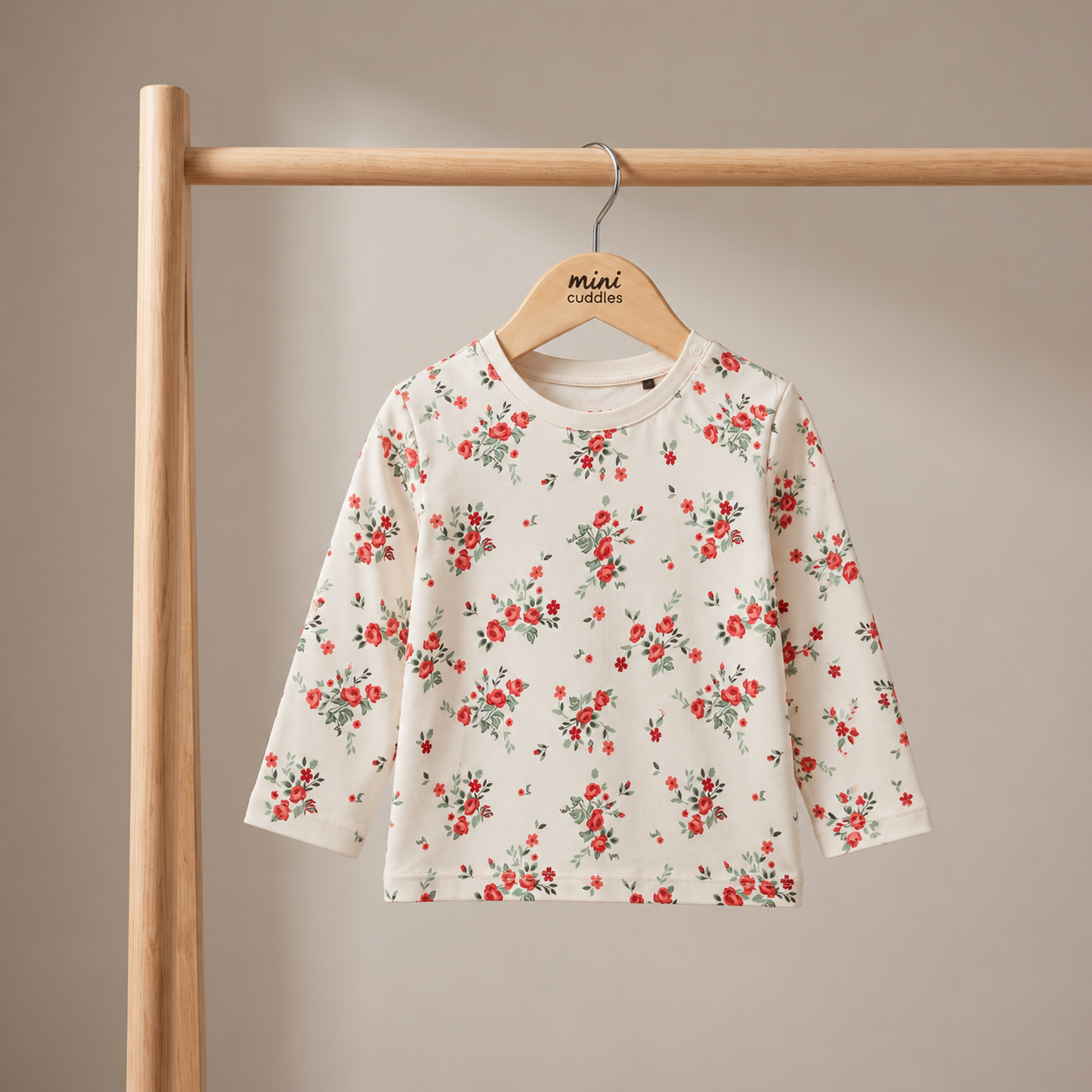 Baby Girls Maroon Cotton Pinny Set with Floral Printed Full Sleeve Top for Casual Wear