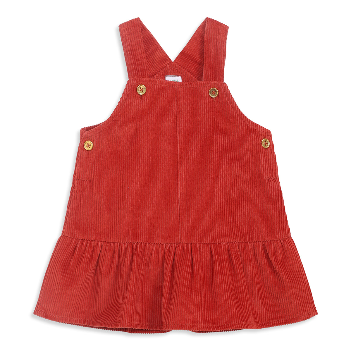 Baby Girls Red Corduroy Pinny Dress with White T-Shirt Casual Outfit Set