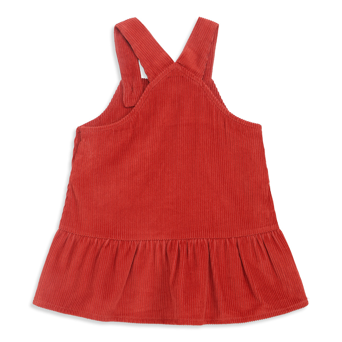 Baby Girls Red Corduroy Pinny Dress with White T-Shirt Casual Outfit Set